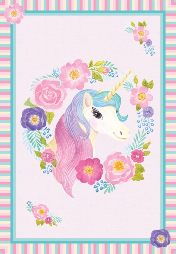 Bilde av Barneteppe - Unicorn Flowers (rosa) (Størrelse: 160 x 230 cm)
