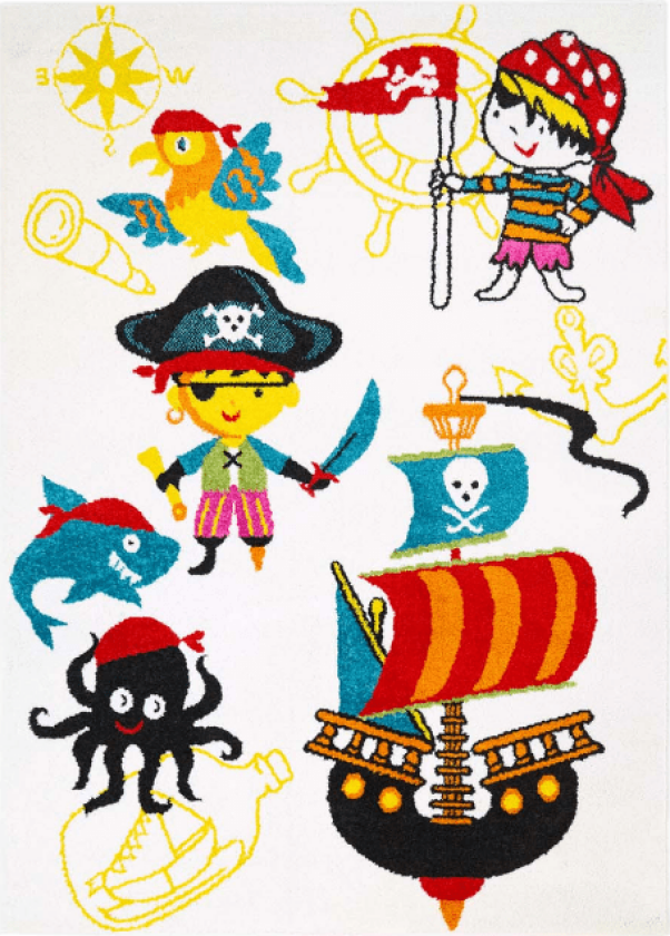 Barneteppe - Moda Pirate (hvit) (Størrelse: 140 x 200 cm)