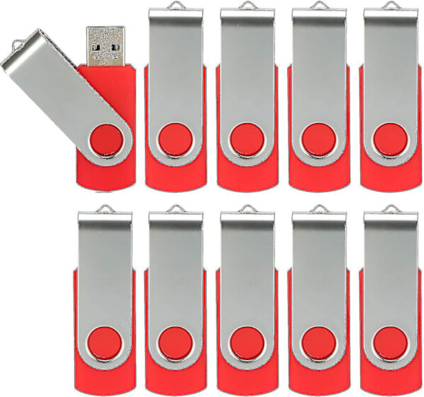 10-pakning USB-minnepinner USB 2.0 minnepinne Bulk-pakke Roterbar minnepinne Sammenleggbar lagring Jump Drive Zip Drive 10 Pakke Rød