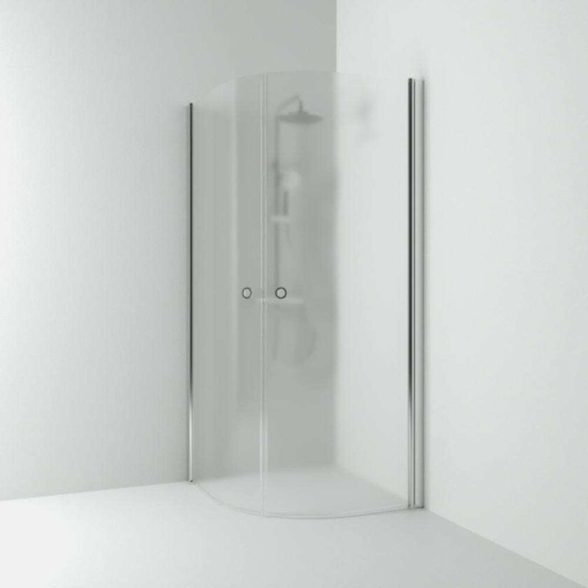 Skoga Dusjhjørne Buet Hullgrep, B80-90cmxh198cm Krom / 80x80cm Frostet Glass