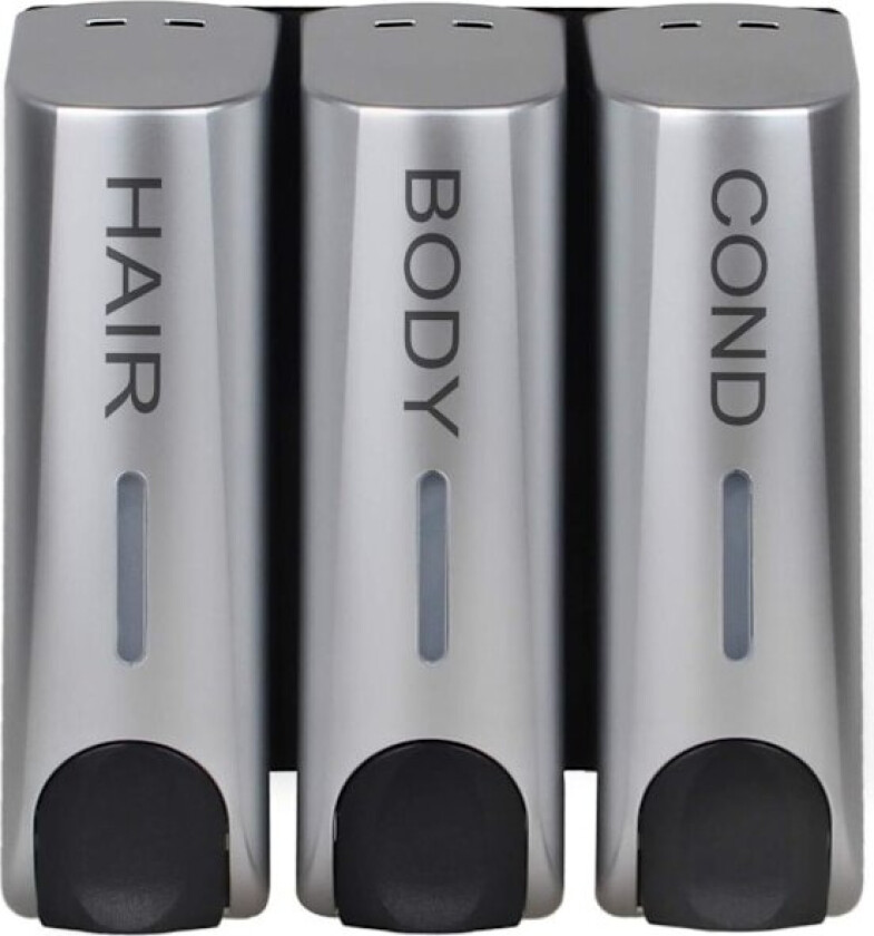 3-pakning såpedispenser for dusjsåpe sjampo balsam Veggfeste Sølv