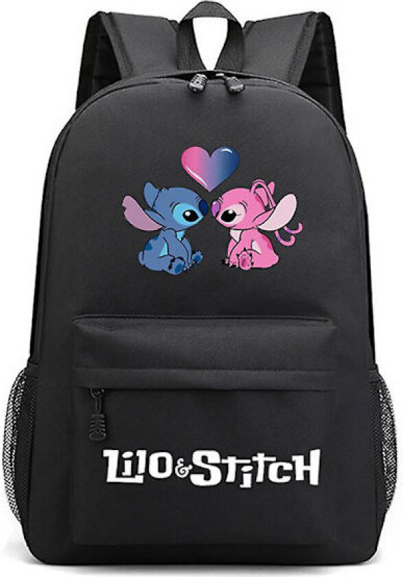 Disney Lilo og Stitch Tegneserie Skolesekk, Lett og Vanntett, Passer for Ungdomsskoleelever, Hverdagssekk, Svart