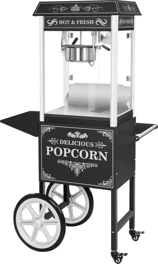 Popcornmaskin med vogn - Retro design - sort