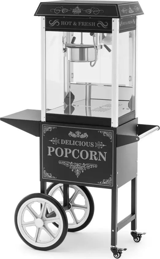 Popcornmaskin med vogn - Retrodesign - 150 / 180 °C - svart - Royal Catering