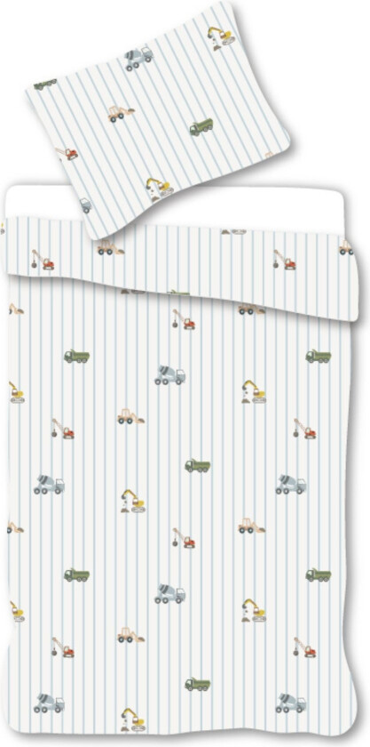 Baby sengetøy 70x100 cm - Stripet sengesett med arbeidmaskiner - 100% mykt bomulls sengetøy