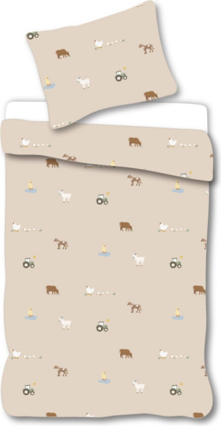 Baby sengetøy 70x100 cm - Brunt sengesett med bondegårds motiv - 100% mykt bomulls sengetøy
