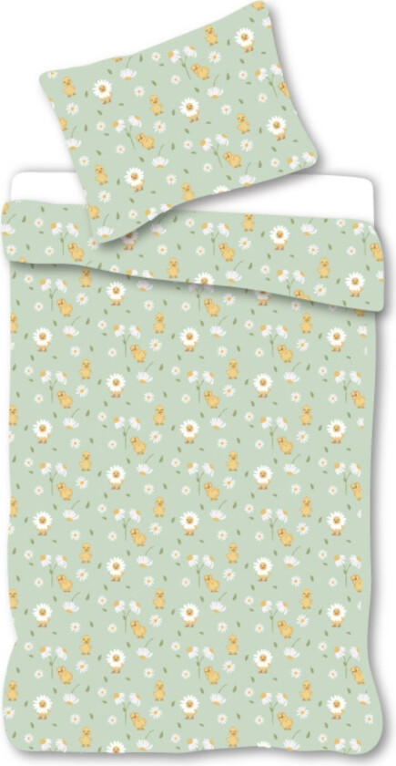 Junior sengetøy 100x140 cm - Blågrønt sengesett med ender og blomster - 100% mykt bomulls sengetøy