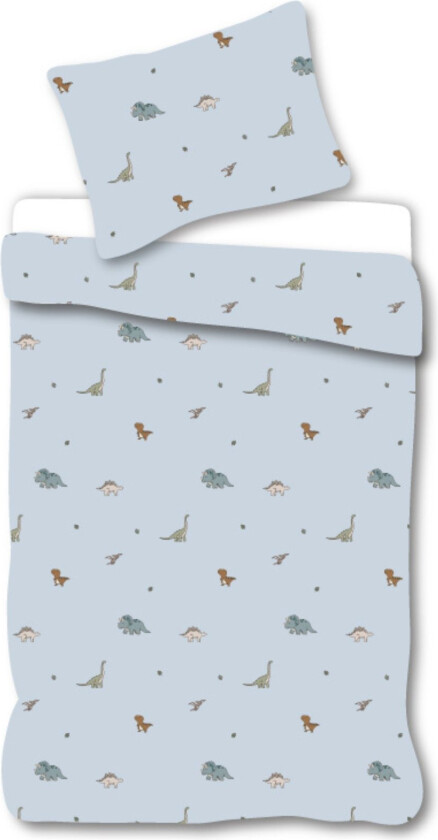 Baby sengetøy 70x100 cm - Blått sengesett med dinosaurer - 100% mykt bomulls sengetøy