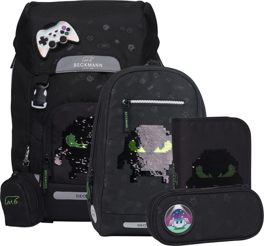 Skolesekk - Classic Maxi - Piksler - Svart - - OneSize - Skolesekk