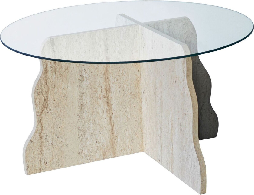 Fikret sofabord 75 cm rundt glass - Travertin og Transparent