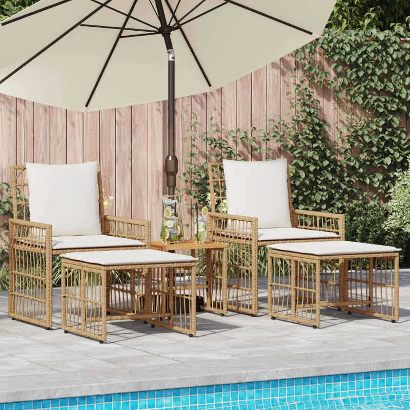 Utemøbelsett 5 pcs Naturlig og kremhvit Stål og Poly Rattan