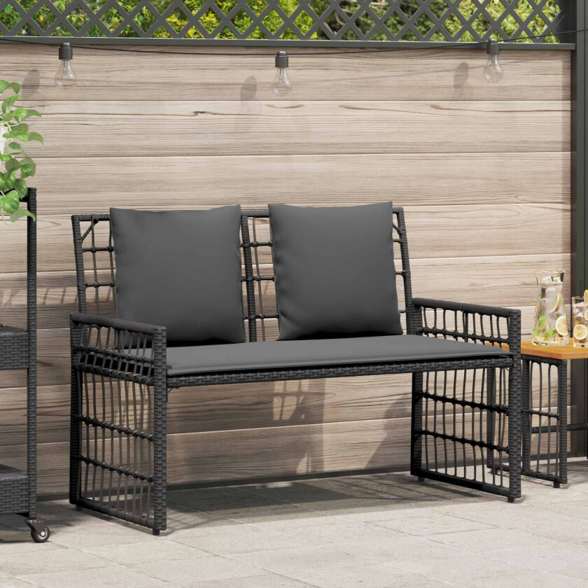 Utendørs benk med pute Svart og Mørkegrå 116 x 55 x 82 cm