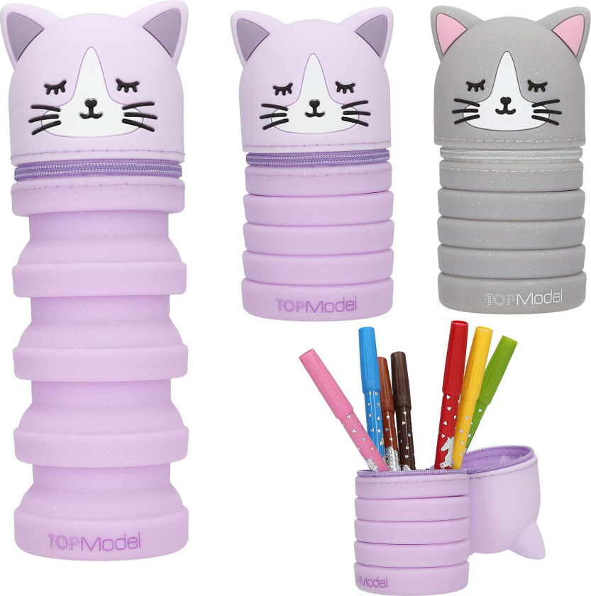 Pennalhus i Silikon BLOOMING KITTY - Grey and Purple