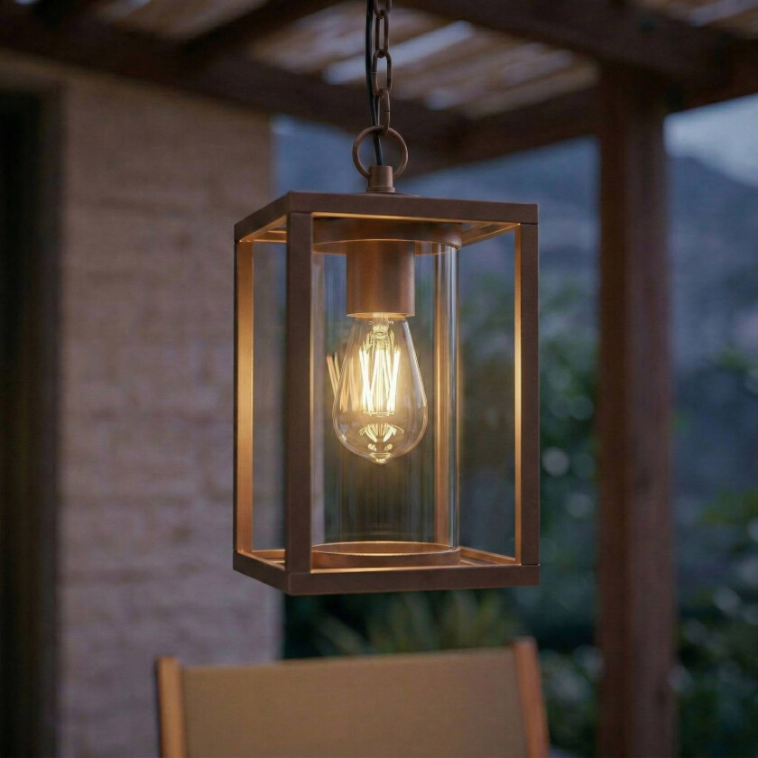 Lucande utendørs pendellampe Ferda, brun, IP44, glass, E27