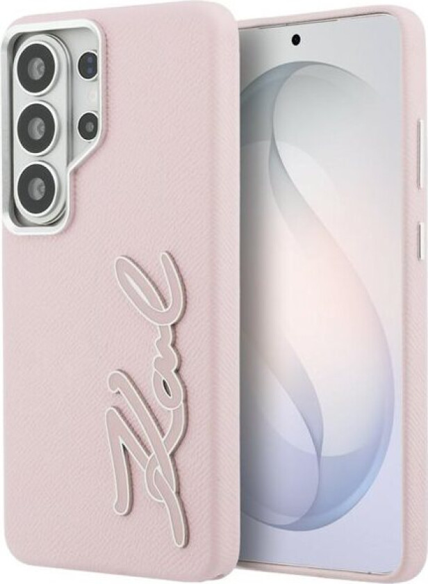 Grained Signature Metal Resin Logo Case for Samsung Galaxy S26 Ultra - Rosa