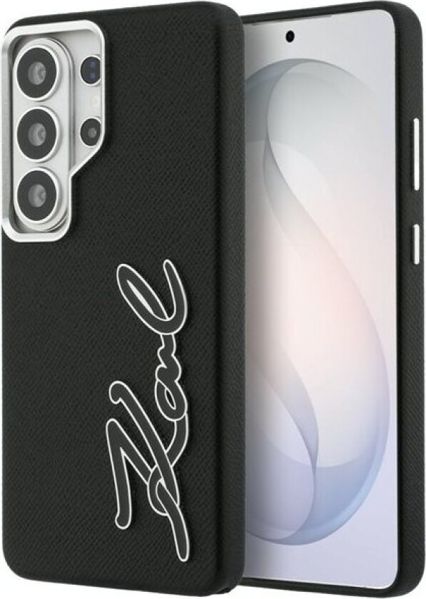 Grained Signature Metal Resin Logo Case for Samsung Galaxy S26 Ultra - Svart