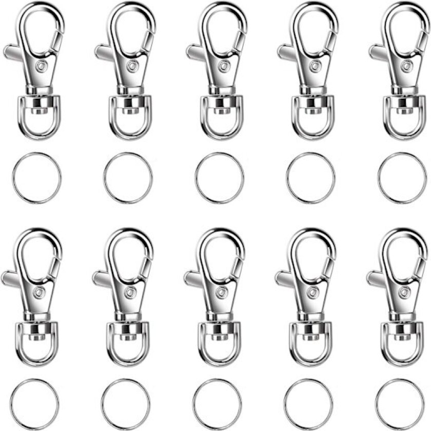 Nøkkelringringer, 10 enheter, nøkkelring, karabinkrok, krok og nøkkelring, 360° roterende, avtakbare ringer, svingbare nøkkellåser, skiver, DIY
