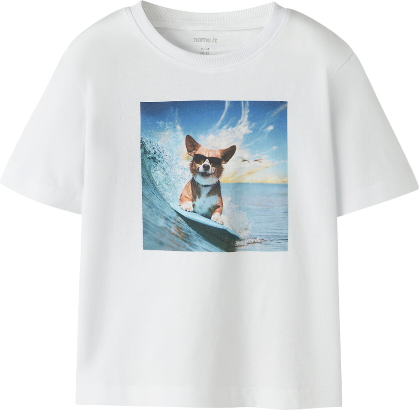 T-skjorte - NmmVoto - Bright White/Surfer Dog - - 3 år (98) - T-skjorte