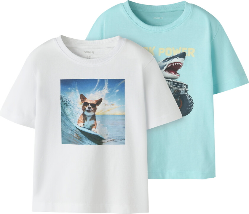 T-skjorte - NmmVoto - 2-pack - Bright White/Skalpeskjegg - - 7-8 år (122-128) - T-skjorte