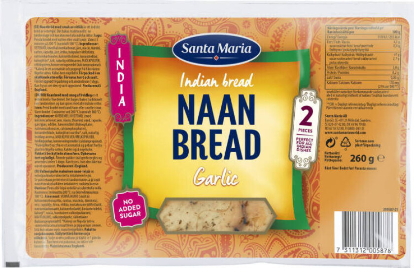 Santa Maria Naan Bread Garlic 260g