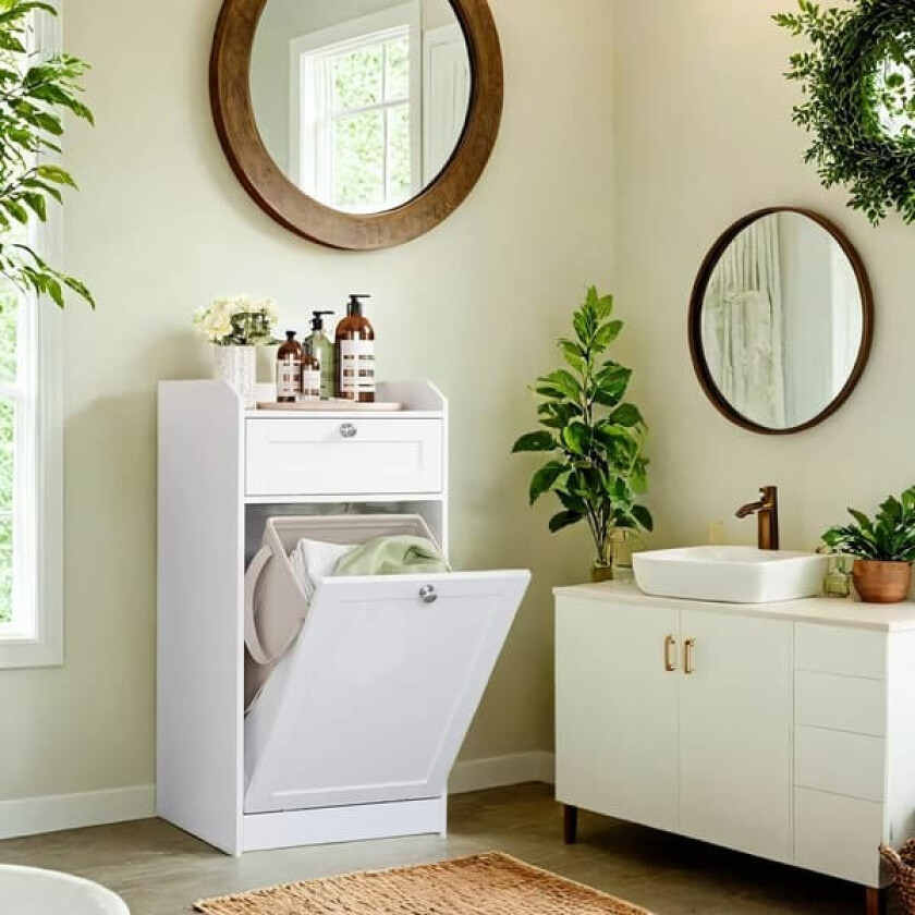 Baderomsskap med skittentøyskurv, 40x40x80,2 cm, Hvit