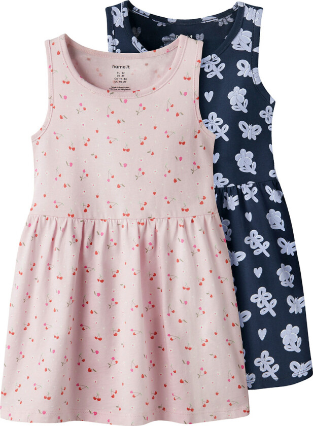 Kjole - 2-pack - NmfVilinse - Vugge Rosa/Navy Blazer - - 7 år (122) - Kjole