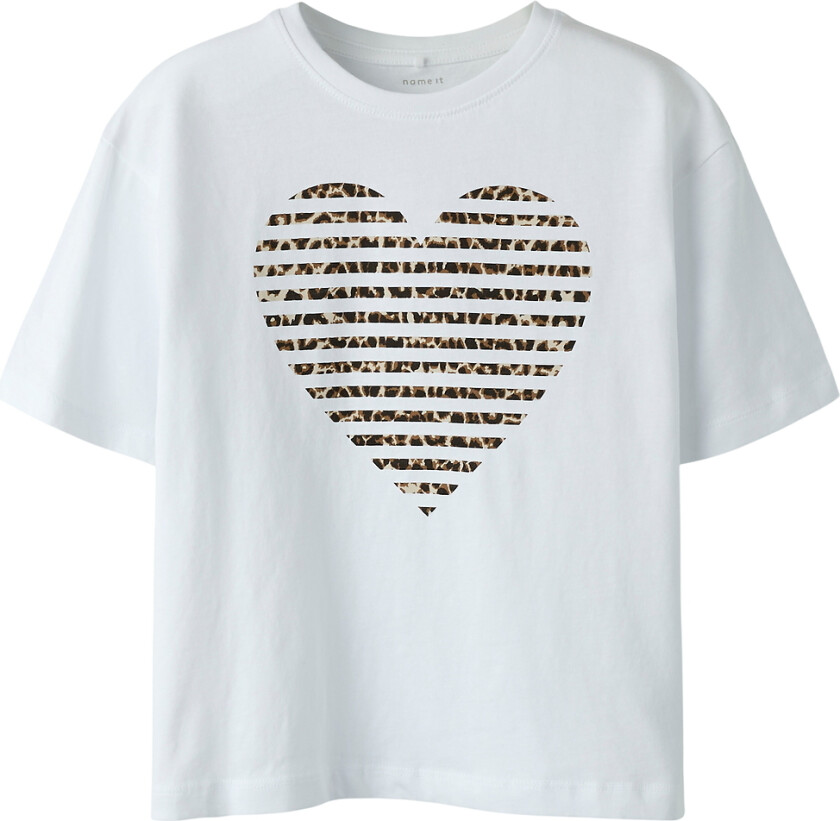 T-skjorte - NkfFahiraz - Bright White/Leo Heart - - 11-12 år (146-152) - T-skjorte