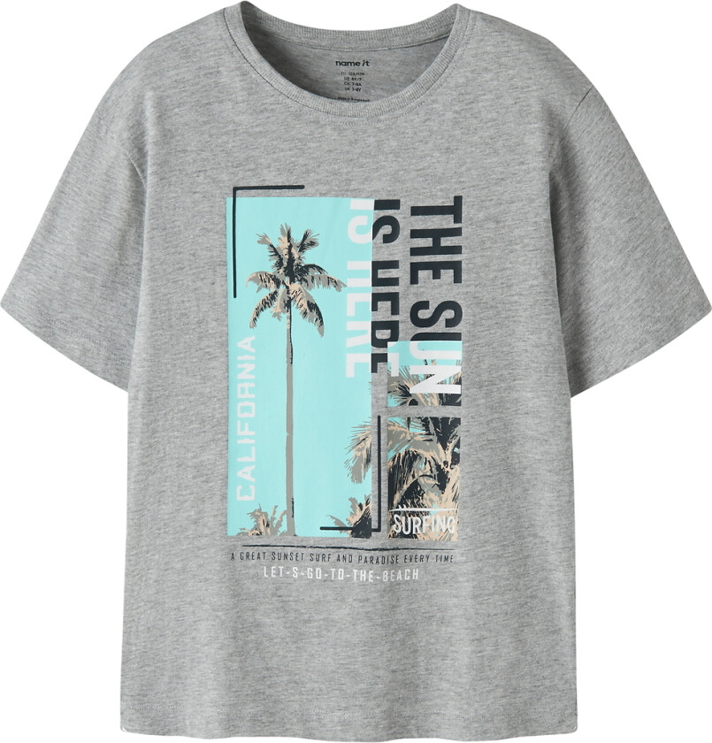 T-skjorte - Loose - NkmVagno - Grey Melange/Solen - - 9-10 år (134-140) - T-skjorte