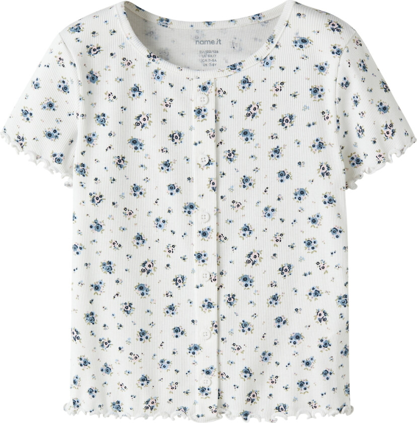 T-skjorte - Rib - NkfVemia - Bright White/Purple Floral - - 9-10 år (134-140) - T-skjorte
