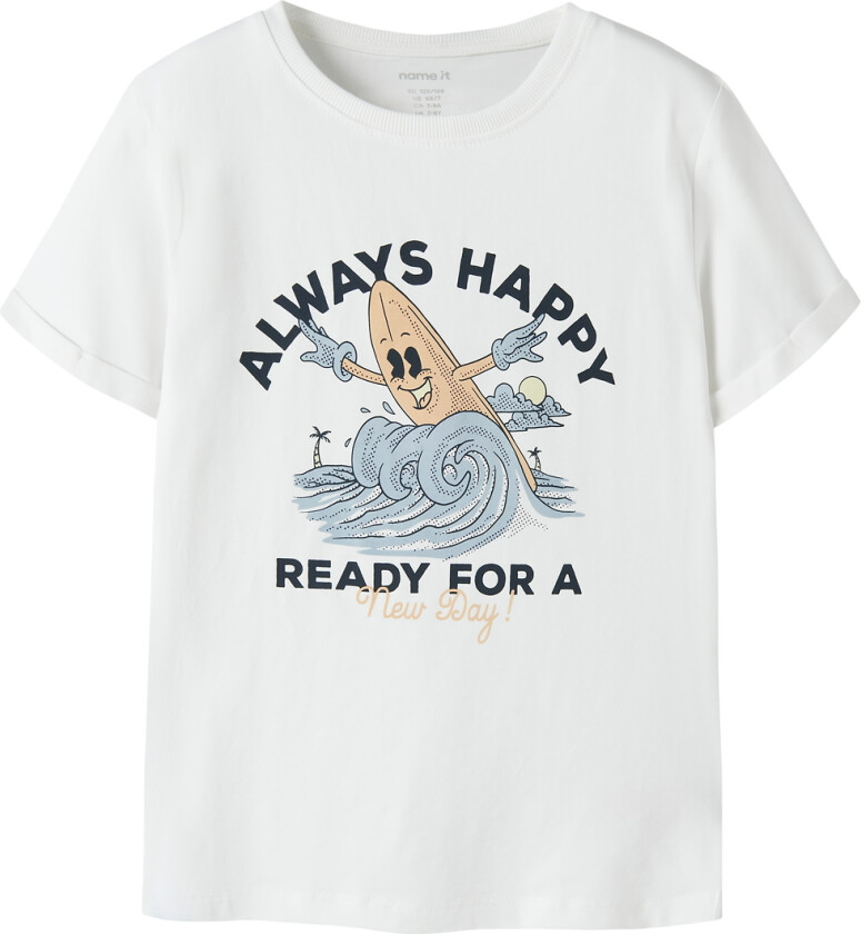 T-skjorte - NkmVux - Bright White/Happy - - 9-10 år (134-140) - T-skjorte