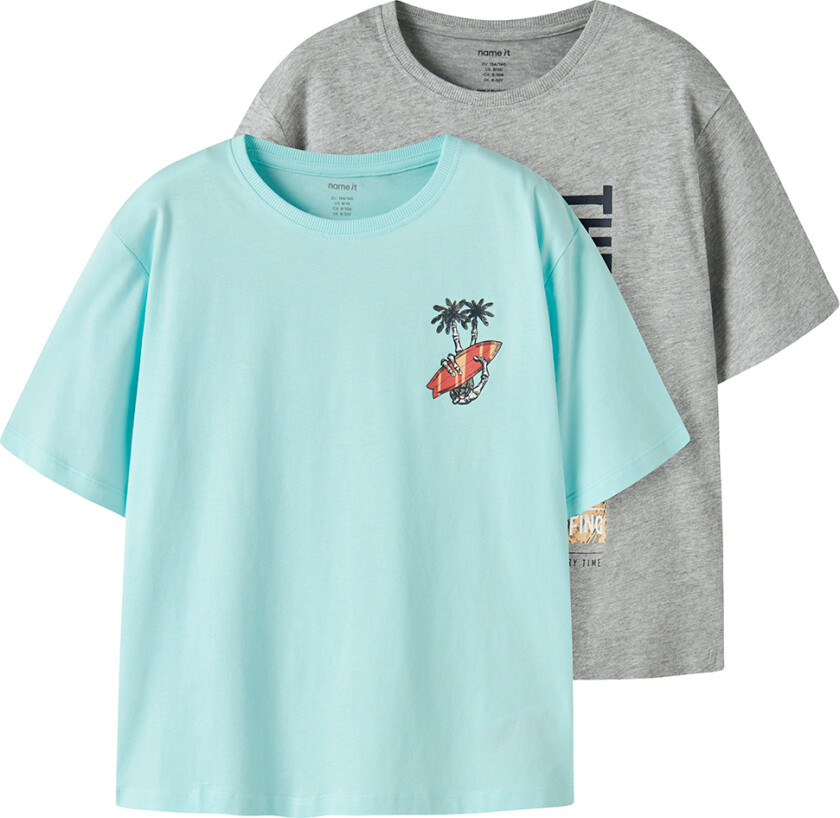 T-skjorte - 2-pack - NkmVagno - Grey Melange/Snøhinne Sh - - 13-14 år (158-164) - T-skjorte