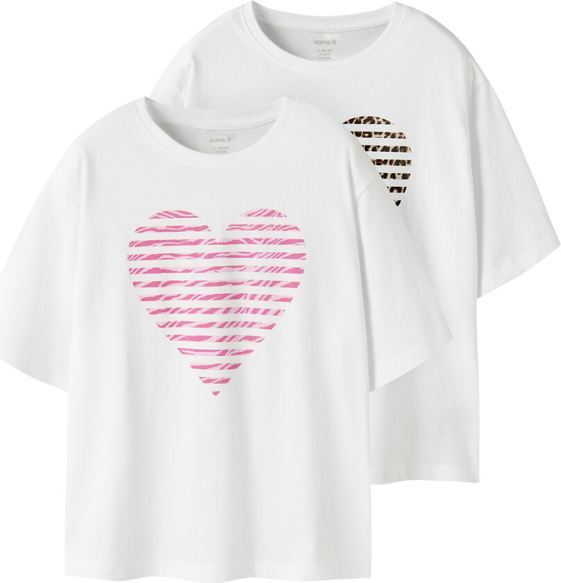 T-skjorte - 2-pack - NkfFahiraz - Bright White/Zebra Hea - - 13-14 år (158-164) - T-skjorte