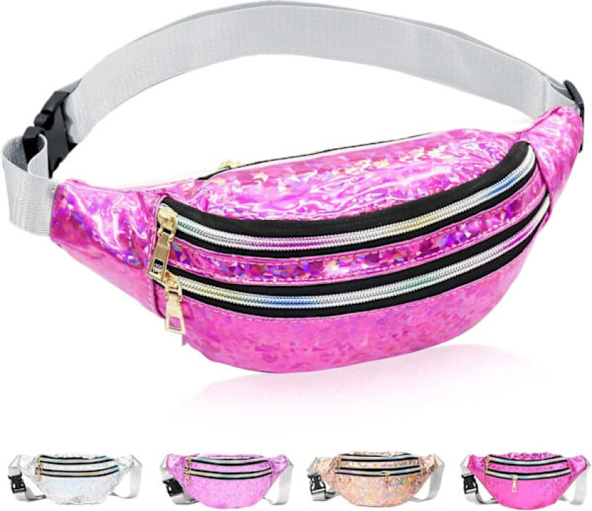 Holografisk Bumbag Mote PU Lær Midjeveske Vanntett Neon Fanny Pack for Reise Løping Hiking