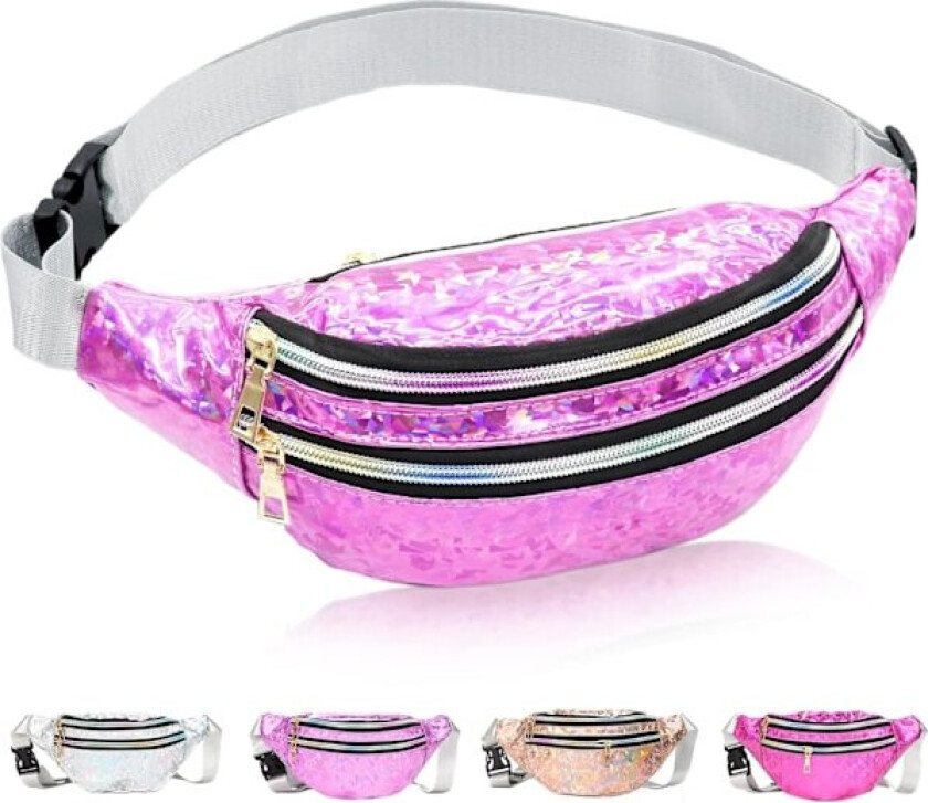 Holografisk Bumbag Mote PU Lær Midjeveske Vanntett Neon Fanny Pack for Reise Løping Hiking