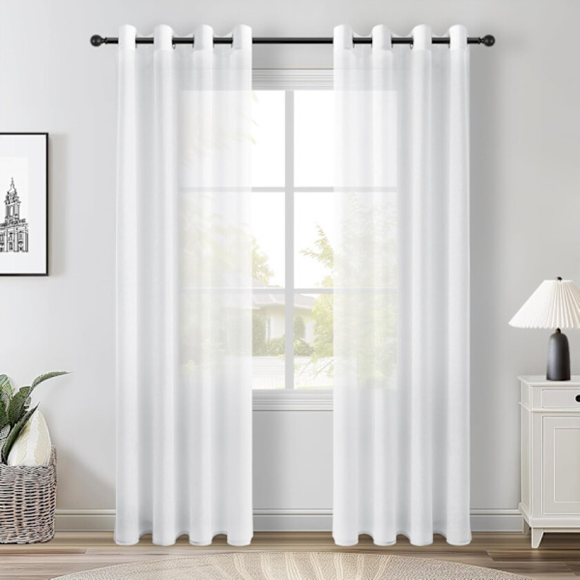 Stykker Hvit Transparent Gardin 140x240cm Transparent Gardiner Stuevindu Interiør Lin-effekt Gjennomsiktige Maljepaneler