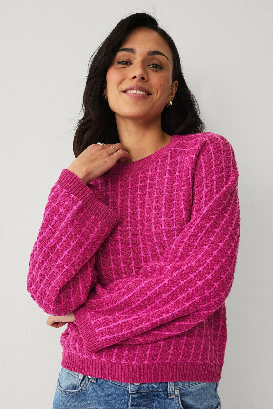 Strikket genser med struktur - Rosa