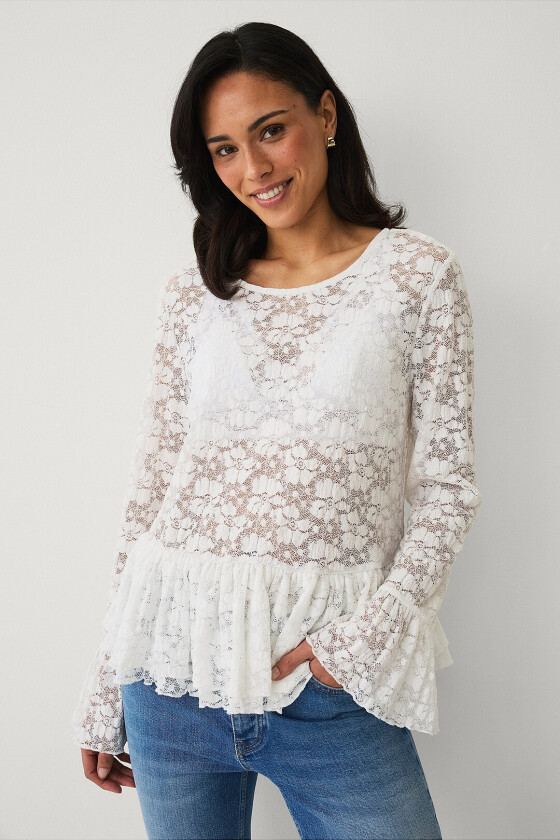 Blondetopp med volanger - Hvit