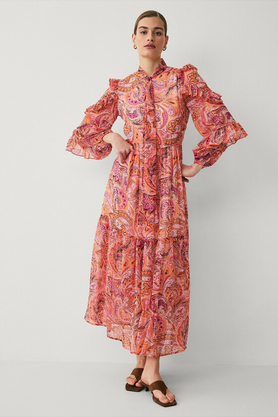 Maxikjole med blomster mønster - Orange