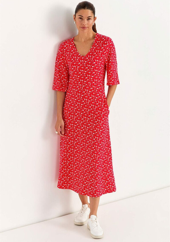 Jersey-kjole med et blomstermønster og lommer