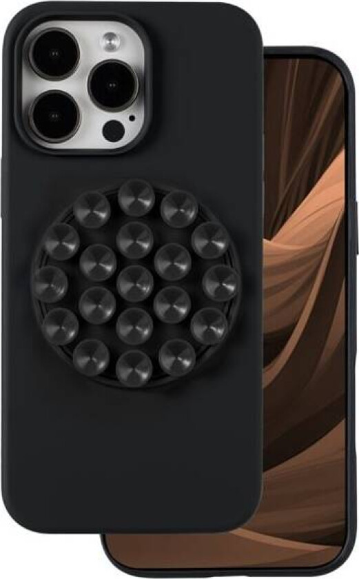 Støtsikkert iPhone 16 Pro Max deksel med sugekopp – Silicone Stick mobildeksel – Svart
