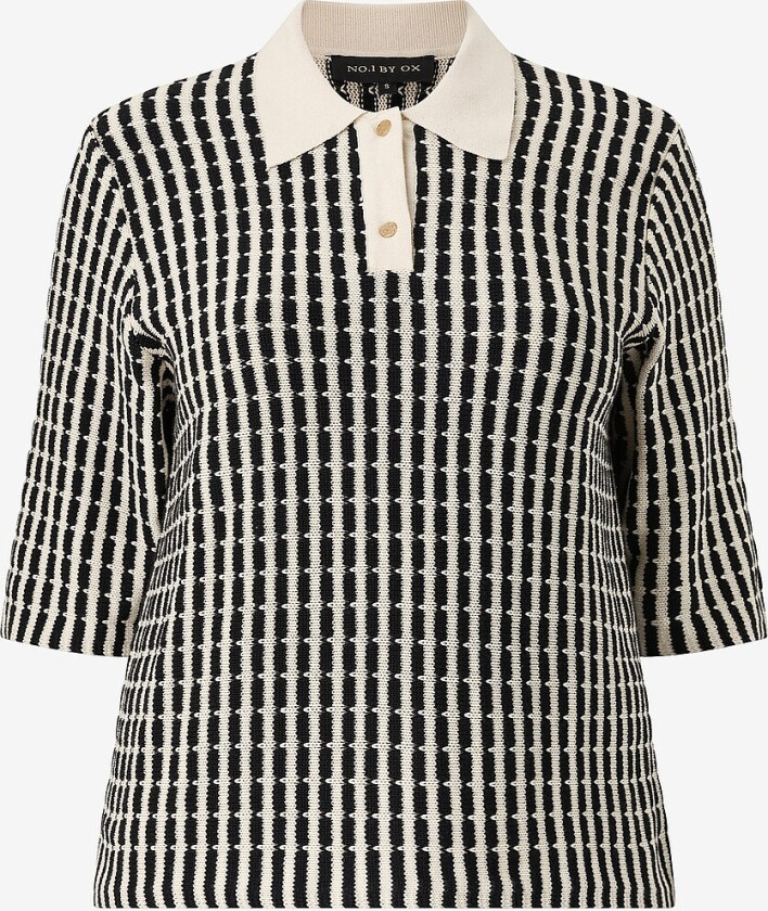 Genser Knitted Polo Blouse w 1/2 Sleeves - Flerfarget