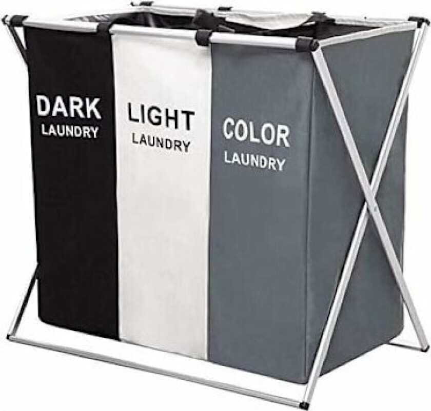 Klesvaskkurv med sammenleggbar design, slitesterk Oxford-duk trippel klesvasksorterer for hjemmeorganisering, sammenleggbar skittentøyskurv, grå hvit svart