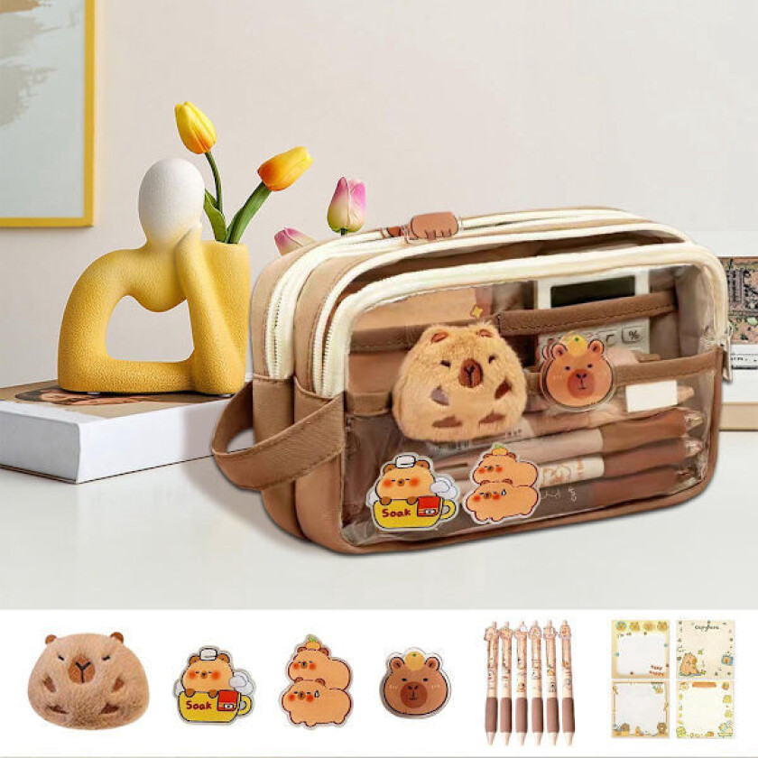 Capybara Penal, Penal, Gutter og jenter, Penaler for skolen, Med 6 Capybara-penner og Capybara-plysjleketøy, 5 lag, Skoleutstyr