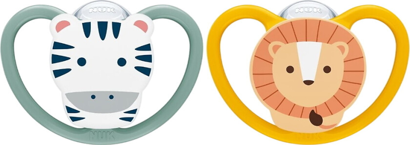 Smokker - 2-pack - Perfekt match Air - Sebra/Løve - Grønn/Or - - 18-36 md - Smokk