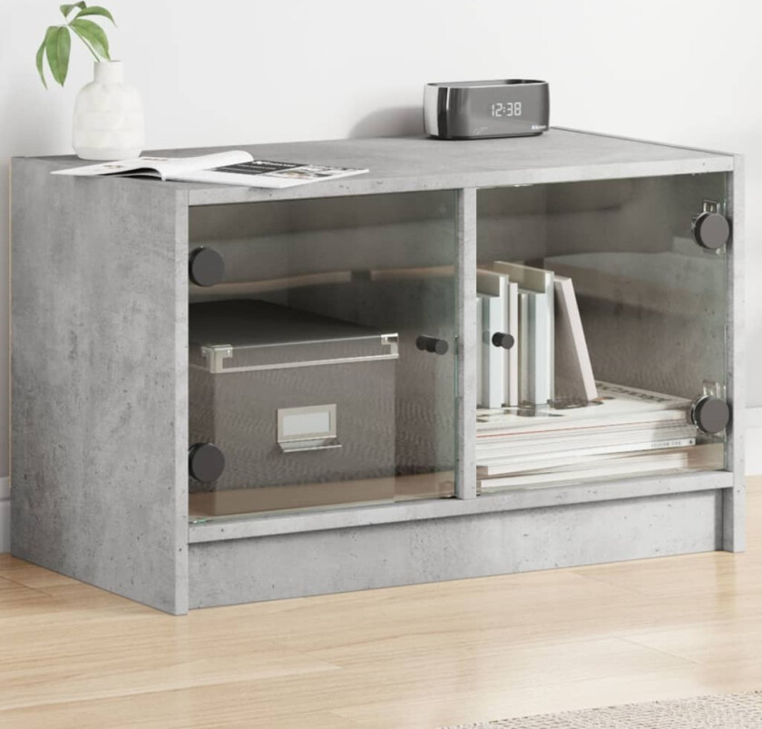 Sideskap med glassdører betonggrå 68x37x42 cm