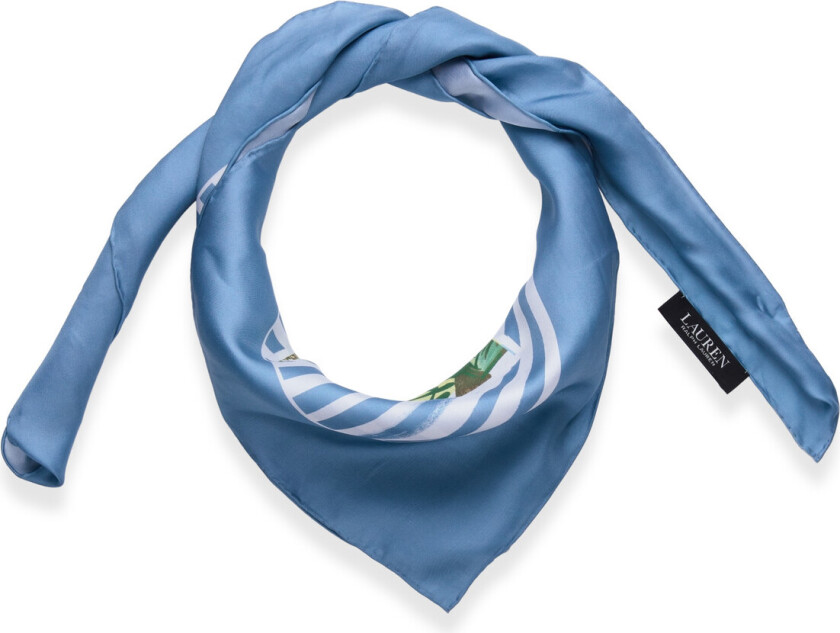 Striped Postcard-Print Silk Square Scarf - Blue - ONE SIZE