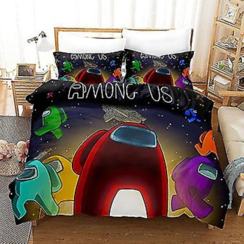 Au01 3D-trykt Gama Among Us Sengetøy Dynetrekk Putetrekk Enkel Dobbel Barn Julegave{jkw} (ENKEL 135x200cm)