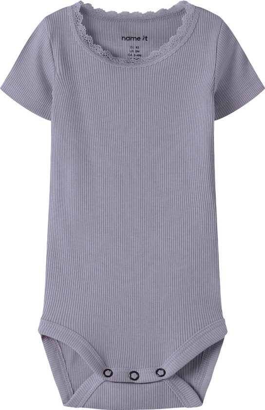 Body k/e - Rib - Noos - NbfKab - Lavender Grå - - 1 år (80) - Kortermet body