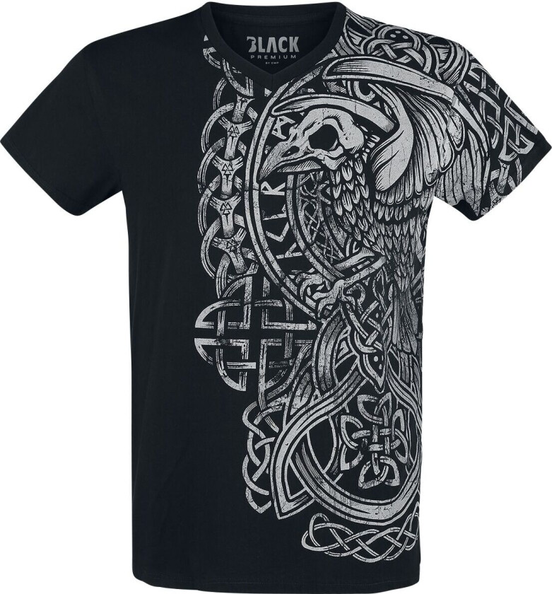 T-skjorte - Svart T-Skjorte med Print og V-Neckline - S til 5XL - Herrer - svart