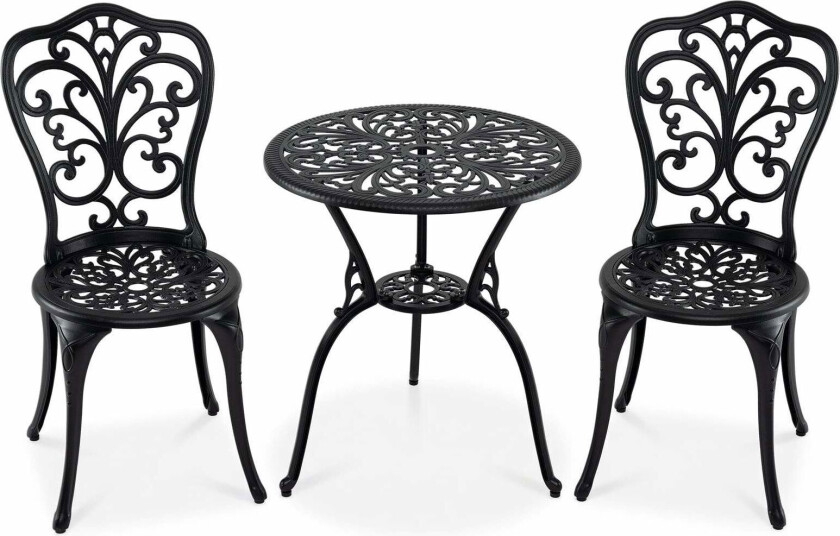 3-delt bistrosett i aluminium med bord og 2 stoler